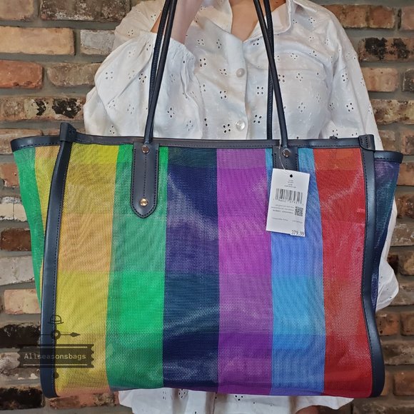 Kate Spade Ella Extra Large Rainbow Mesh Tote Bag Multi Shopper K7297 Pride NWT - Picture 3 of 6